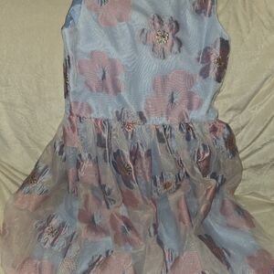 RARE EDITIONS - Girl's Blue with blue & pink flowers girls size 12
